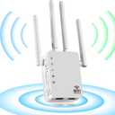 WiFi Extender Signal Booster, 5G WiFi Booster with 1200Mbps Dual Band (2.4&5GHz), WiFi Repeater (10000sq.ft for 55+ Devices), WPS 1-Tap Setup,4 Antennas 360 Full Coverage with 2 Ethernet Port