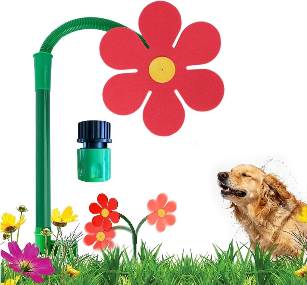 Crazy Daisy Sprinkler - 360° Rotating Dancing Crazy Daisy Water Sprinkler for Lawn Garden, Funny Sunflower Water Sprinklers for Dogs, Also a Flower Sprinkler and Flower Sprinkler for Dogs (Red)