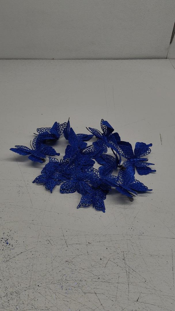 14 PC Christmas Tree Butterfly Decorations with Clip Hollow Butterfly Xmas Decoration Artificial Hanging Butterfly Clip Decor with Clips and Stems for Christmas Tree Wreaths Decor (Blue)