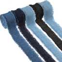 5 Rolls 10 Yard Denim Frayed Edge Fabric Ribbon, 4 Assorted Colors Denim Ribbon, Rustic Cotton Jean Ribbons for Gift Wrapping, Wedding Decor, Hair Accessories, DIY Craft & Sewing Project(1 Inch Width)