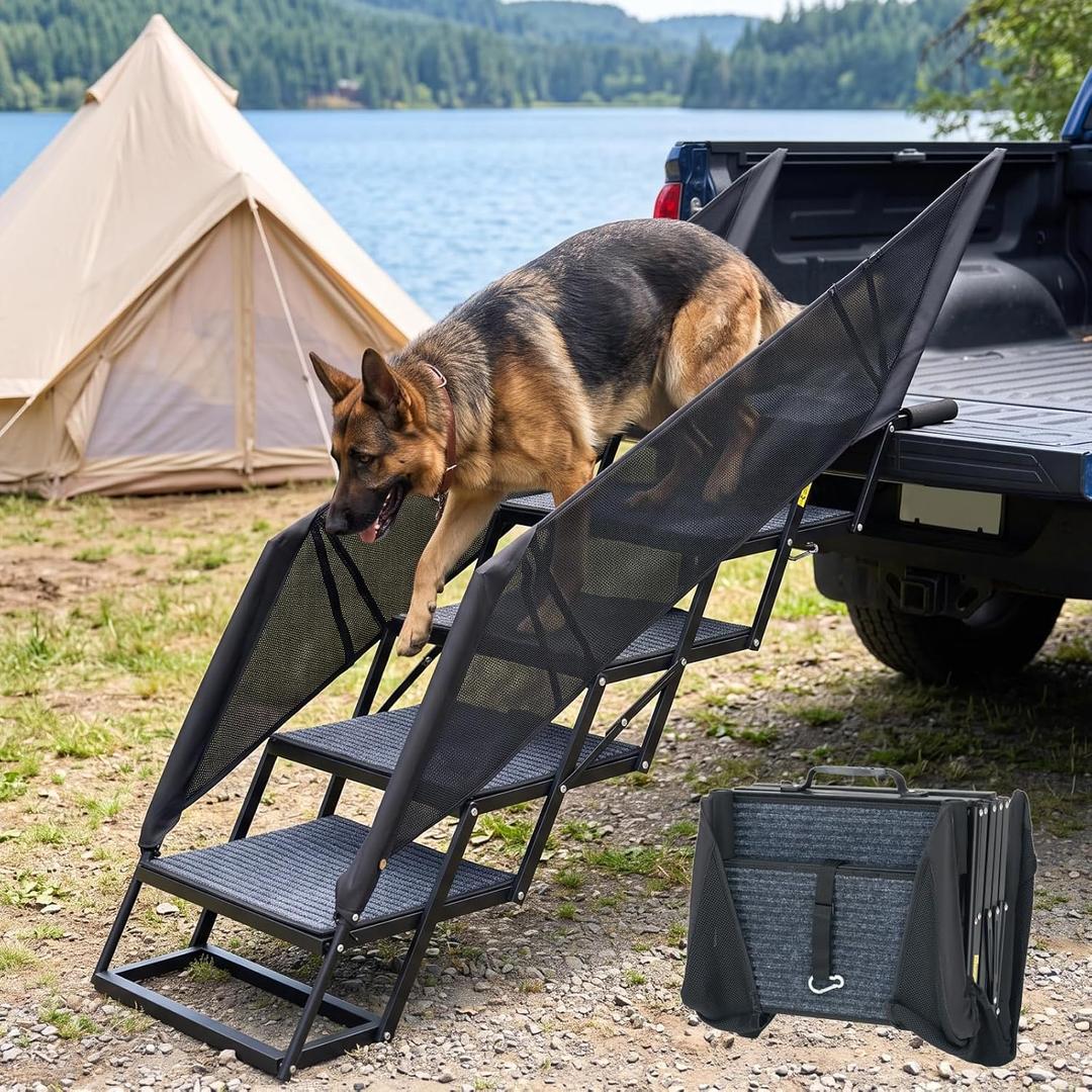 Veehoo Foldable Dog Steps for Car Truck, Large Dogs Stairs with Rails 17" W