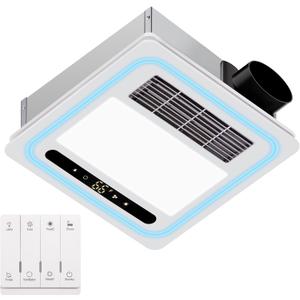 4-in-1 Bathroom Exhaust Fan with Light and Heater, 190 CFM Powerful Ventilation, 1800W Pro-Grade Fast Heating, 1.0 Sone Ultra-Quiet, Remote Control Ceiling Bath Fan with RGB Ambient Light, 13.78'' * 13.78‘’