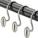 AmazerBath Nickel Shower Curtain Hooks, 12PCS Rust Proof Shower Curtain Rings, Decorative Modern Shower Curtain Hangers, Elliptical Heavy Duty Design Convenient for Bathroom Kitchen Wardrobe