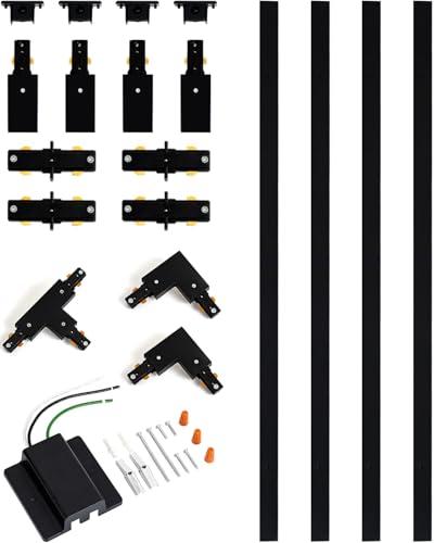 H Track Lighting Rails Kit - iCreating 13ft Black Track Light Track 3 Wire with Floating Canopy Connector, I and L Connectors for Single Circuit H Type LED Track Lighting Heads Fixtures