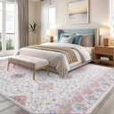 6x9 Area Rugs for Living Room, Bedroom - Machine Washable, Non-Slip Bedside Rug, Large Soft Floor Carpet for Office, Dining Room, Farmhouse and Home Decor, Charm/Beige