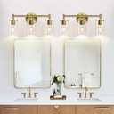 Indoi Bathroom Light Fixtures, 3-Light Brass Vanity Light, Black Bathroom Lights Over Mirror with Clear Glass Shade, Wall Sconces for Mirror Bedroom Living Room Hallway