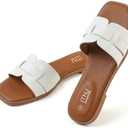 MUSSHOE Clear Flat Sandals for Women: Soft Transparent Wide Strap Slip on Shoes - Comfortable Cushioned Open Toe Flats for Summer Beach, Size 7