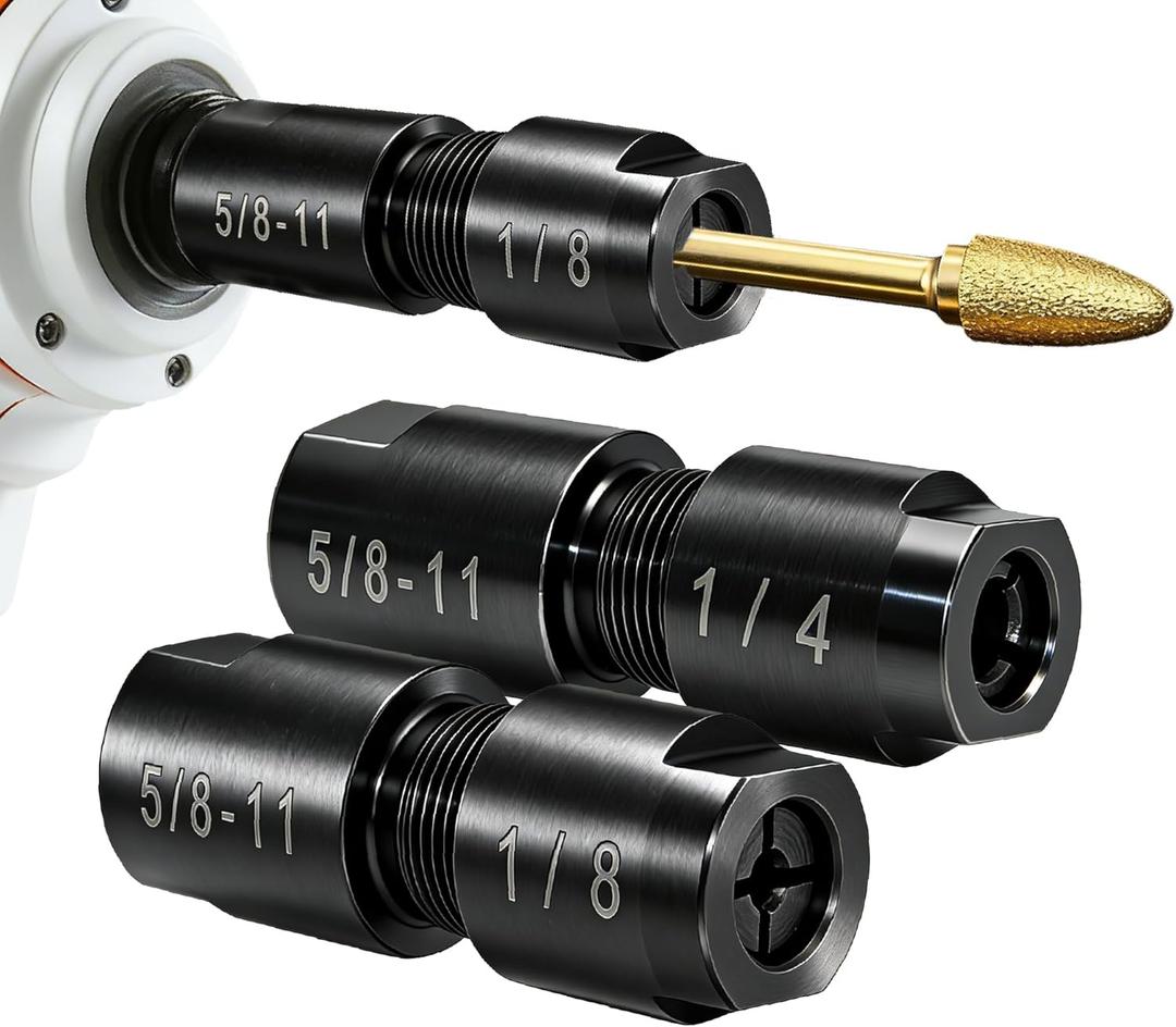2-Pack Angle Grinder to Die Grinder Adapter, 5/8-11 to 1/4" & 1/8" Collet, Heavy-Duty Metal Conversion Kit for Rotary Burrs, Wood Carving & Metal Polishing, Fits Angle Grinders, Drills & Rotary Tools