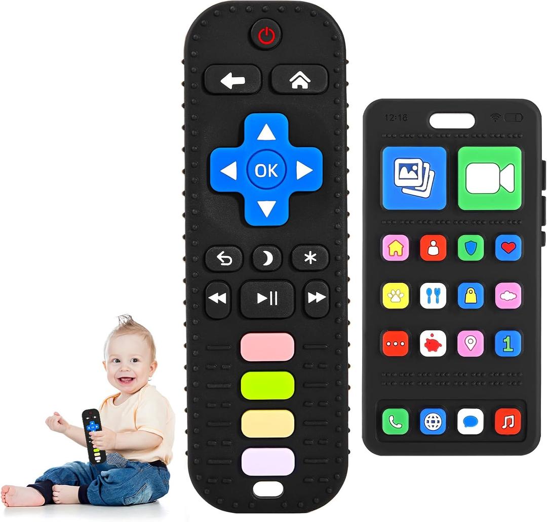 Teething Toy for Baby 3 6 12 18 Months, Realistic Remote Control and Mobile Phone Baby Teether Toy, Baby's Chew Toys, Food Grade Silicone Teething Toys for Infants, BPA Free, for Babies Gum Relief