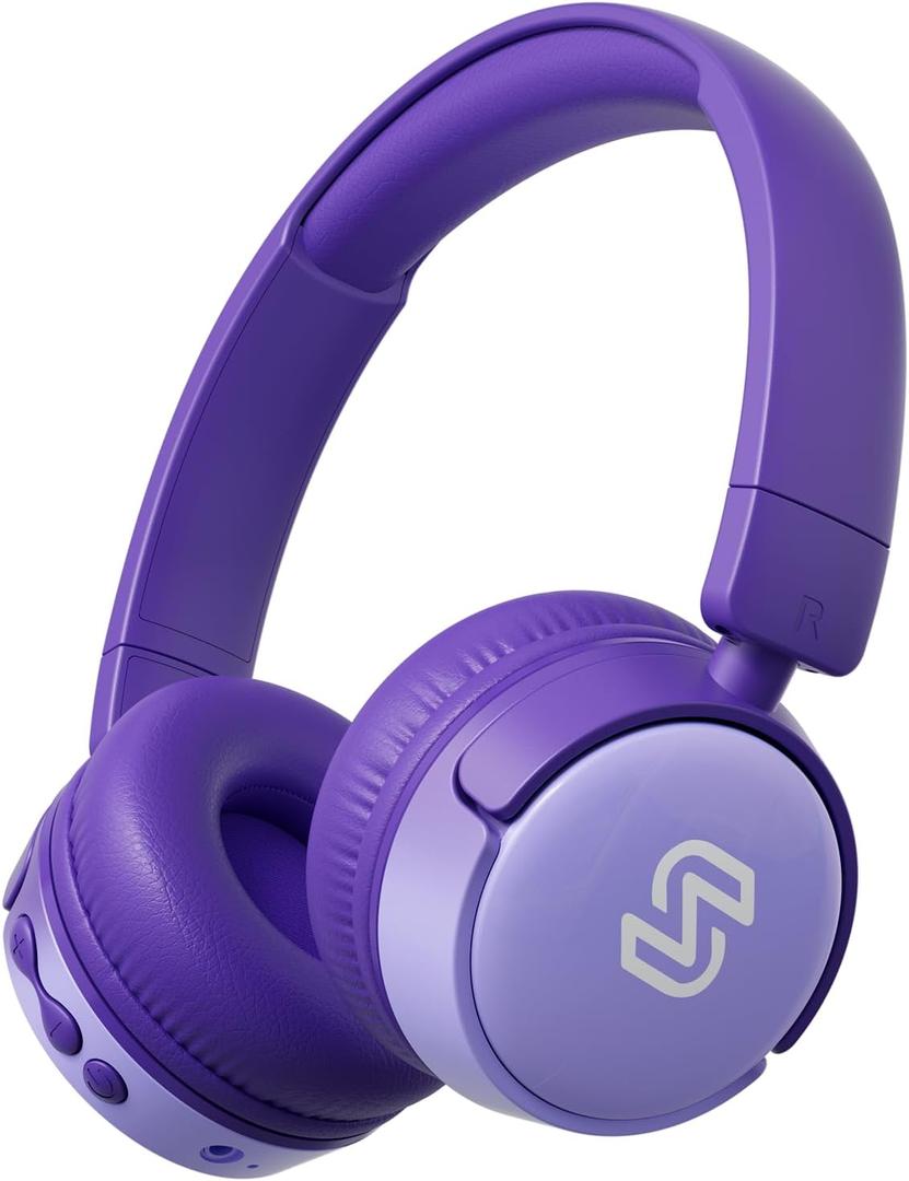 S62 Kids Bluetooth Headphones, Wireless Headphones for Kids Over Ear with Microphone, 85/94dB Volume Limiter Headset for Girls Boys, Foldable Headset for Learning & Entertainment-Purple