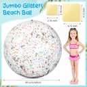 60 Inch Giant Beach Ball Large Inflatable Ball Glitter Beach Ball Jumbo Swimming Pool Ball Clear Confetti Balls with 8 TPU Repair Tape for Kids and Adults Summer Beach Pool Party Favor, 5 Feet