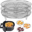 8 inch Round Air Fryer Racks 3 Layers Stackable Dehydrator Rack, 304 Stainless Steel Bacon Air Fryer Accessories for Oven, Double Drawer Basket Grill Rack, Foodi Grill (A)