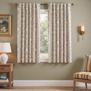 jinchan Floral Blackout Curtains for Bedroom Living Room 63 Inches Length Farmhouse Curtains Room Darkening Vintage Short Drapes Traditional Rod Pocket Window Treatment 2 Panels Set Taupe on Beige