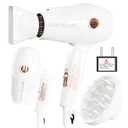 Travel Hair Dryer with Diffuser and Concentrator, Dual Voltage Hair Dryer (110V-250V) for European Trips, Compact Portable Blow Dryer for Women & Men with EU&UK Plug