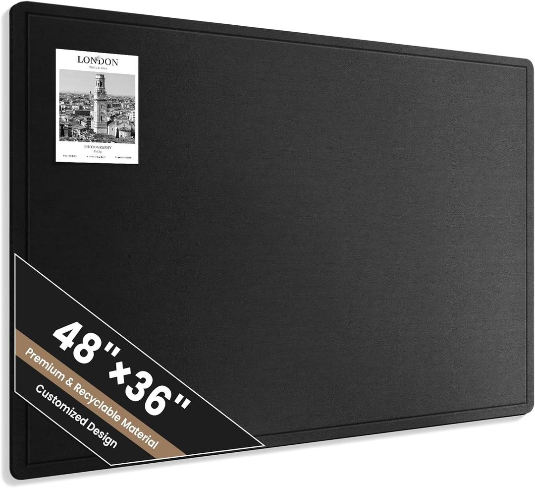 Large Bulletin Board, 48 X 36 Inches Felt Cork Board with 40 Pushpins, Foldable Felt Notice Pin Board Photo Display Board with Self-Adhesive Tape for Office Home School (Black)