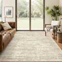 5x7 Area Rugs Beige Low Pile Indoor Washable Trendy Faded Style Rugs for Bedroom Living Room Dining Room Foldable Non-Slip Thin Print Home Office Mat