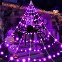 Halloween Spider Webs Decorations Outdoor Lights, 19.7*14.8FT Giant Spider Web with 250LED Purple Lights, Halloween Light up Triangular Black Spider Web with 8 Modes&Spider for Yard Home Parties Decor