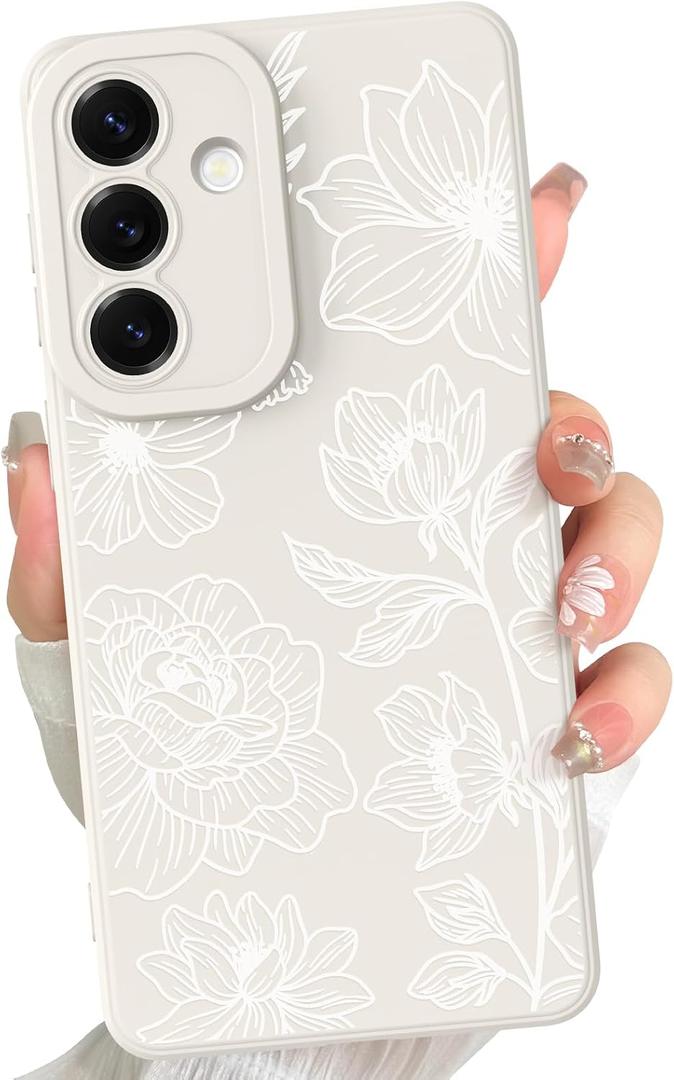 for Samsung Galaxy S26 Plus case Silicone White Floral Lotus Cute Pattern CaseCamera Protection Soft Slim Phone Case for Girls Women - White