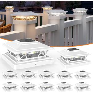 APONUO 4x4 Solar Post Cap Lights, 12 Pack Solar Fence Post Lights, IP65 Waterproof Auto On/Off, 2-Mode Outdoor Lights for 4x4 6x6 Wood/4x4 5x5 Vinyl Posts, Deck, Patio & Yard, White (Easy Install)