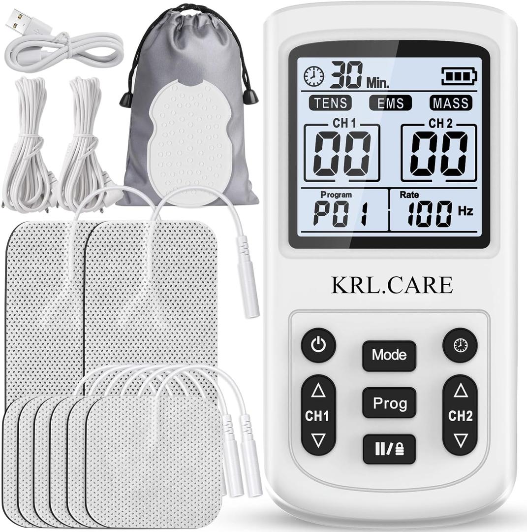3in1 TENS Unit Muscle Stimulator, EMS Massage Machine with 40 Intensities for Gradual Shoulder, Sciatica, Back Pain Relief, Muscle Recovery, 28 Modes Portable Dual Channel with 8 Electrodes Pads
