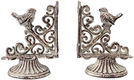 Retrome Vintage Decorative Farmhouse Country Bookends, 2 Pack French Provincial Book Ends, Antique White