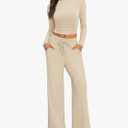 Cozy 2 Piece Lounge Sets for Women, Side Ruched Long Sleeve Top & Wide Leg Pants Casual Matching Tracksuit for Home & Travel, XLarge