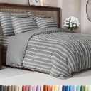 Duvet Cover Queen Size - Extra Soft Queen Size Duvet Cover - Lightweight, Breathable, Easy Care & Fade Free w/ Zipper Closures & Ties - 90" x 90" Inches - (Grey Stripes 3) Comforter Not Included