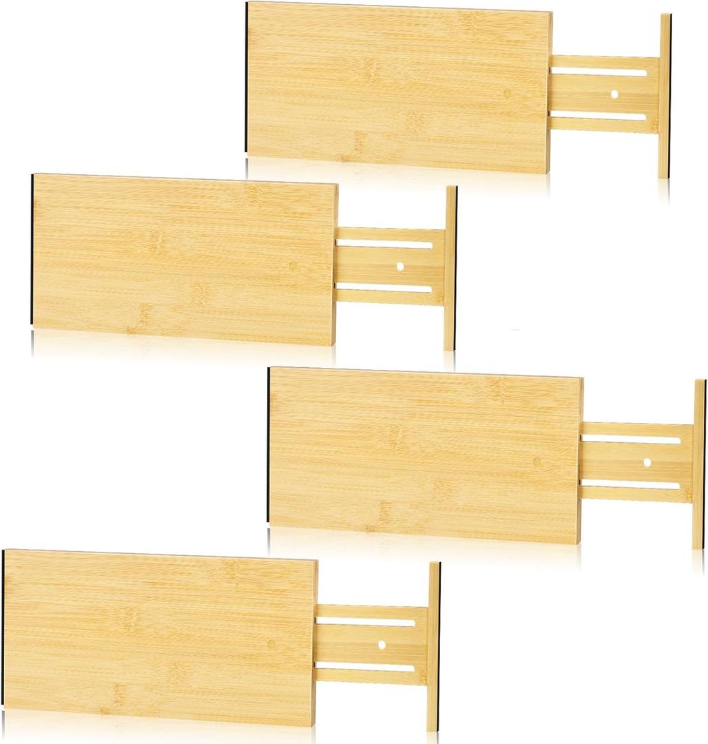 4 Pcs Bamboo Drawer Dividers 16.5 x 6 Inches Adjustable Drawer Dividers Expandable Drawer Organization Separators for Kitchen Dresser Bathroom Bedroom Desk
