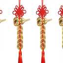 4pcs Fu Lu Pure Copper Gourd Pure Copper Five Emperor Money China Knot Door to Door Pendant Tassel Gift to Loved One, Friend Pendant Housewarming New Home Transfer Festival (Small, Red -Chinese Fortune Knots)