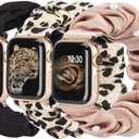 TOYOUTHS 3 Pack Compatible with Apple Watch Band Scrunchies Women 38/40/41/42mm Cute Stretchy Elastic Cloth Fabric Strap for iWatch Series 11 10 9 8 7 6 5 4 SE 3 2 1, Black/Leopard/Rose Gold, S