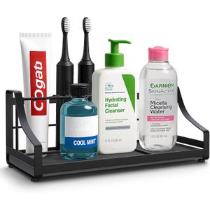 BOTEMY Toothbrush Holder with Instant Drying Stone - Bathroom Counter Organizer, Diatomite Electric Toothbrush Toothpaste Holders, Bathroom Sink Organizers and Storage,Black (X-Large)