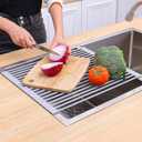 Roll Up Dish Drying Rack Tray Over Sink Detachable Foldable Collapsible Stainless Steel Multipurpose Kitchen Foldable Stainless Steel Drainer (17.5 * 13inch)