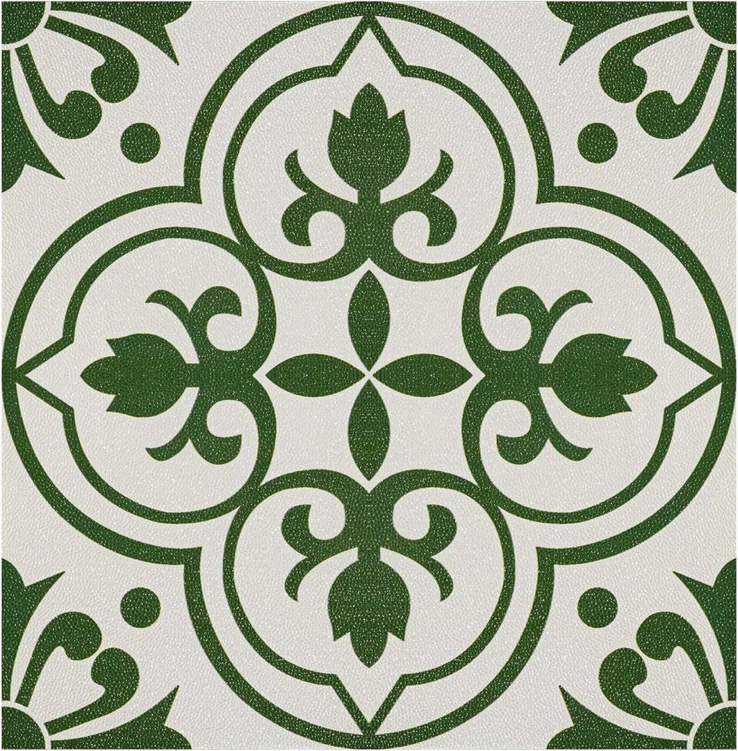 Alow Peel and Stick Floor Tile Waterproof,11.8inX11.8in Peel and Stick Flooring,Vinyl Flooring Suit for Kitchen,Bedroom and More(20pcs,Green) (Green/White)