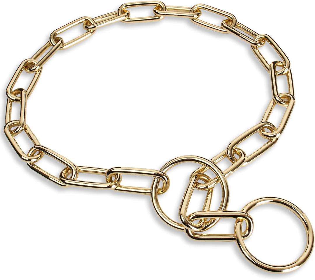 Fur Saver Gold Dog Chain Training Collar,Heavy Duty Chew Proof Stainless Steel Long Link Dog Collar | No-Pull Slip Chain for Small Medium Large Dogs for Easy Control | 56cm (22in)
