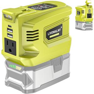 200W Real Power Inverter Compatible with Ryobi 18V, DC 18V to AC 110-120V Battery Inverter, LIVOWALNY Power Station Generator, Charger Adapter Battery Powered Outlet with 2 USB & 1 Type-C & 1 AC