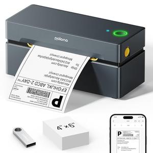 POLONO Bluetooth Thermal Shipping Label Printer, Wireless 4x6 Shipping Label Printer for Small Business, Support iOS, Android, Windows, Mac. Compatible with Amazon, Ebay, Shopify, Etsy, USPS (Grey)