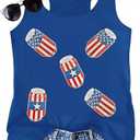 OCURHU Fourth of July Tank Top Women Patriotic American Flag Sleeveless Camis Shirt Novelty Graphic Muscle Vest Tops Blue, Medium