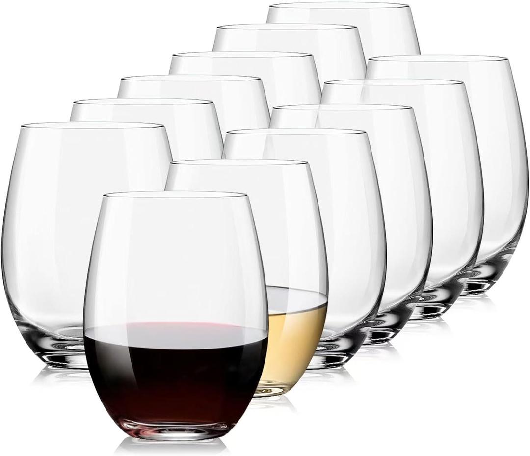 Stemless Wine Glasses Set of 12-15oz Red/White Wine Glasses, Crystal, Clear, Dishwasher Safe, Ideal for Daily Use, Birthday, Wedding, Home Party, Anniversary, Shower