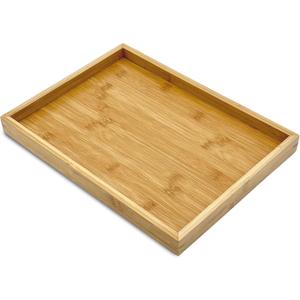 Bam & Boo - Natural Bamboo Serving Tray Modern Rectangular - for Food, Drinks, Decor, Vanity in Home, Kitchen, Bathroom, Coffee Table, Bed(Large, 13.75 x 10.25" x 1.2")