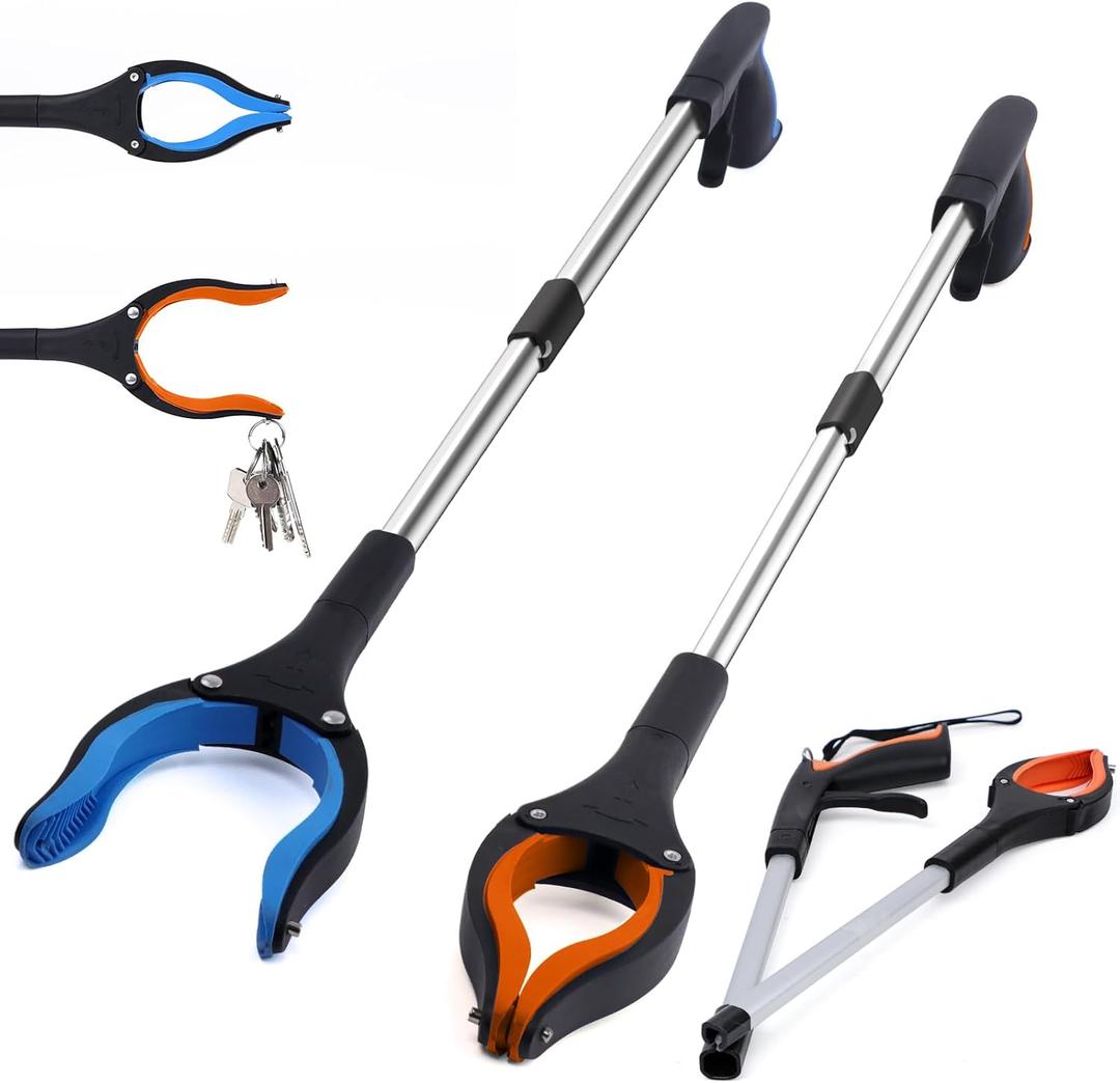 Grabber Reacher Tool 2-Pack, 32" Foldable Reacher Grabber Pickup Tool with 90 Rotating Jaw & Magnet, Trash Picker Upper Grabber, Lightweight Grabbers for Seniors Heavy Duty