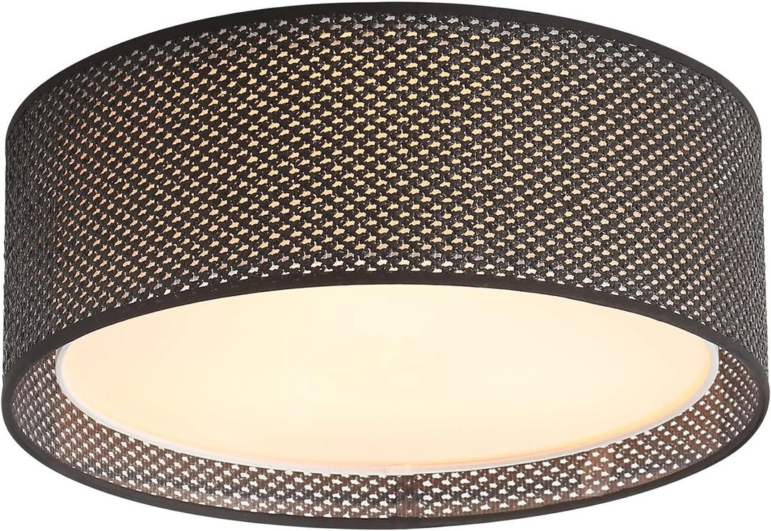 WINGBO 20" Modern 5-Light Flush Mount Ceiling Light Fixture with Fabric & Acrylic Double Drum Shade for Bedroom Living Room Dining Room Hallway Entryway, Black