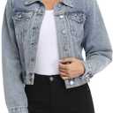andy & natalie Women's Denim Jackets Cropped Long Sleeve Basic Button Down Crop Jean Shacket with Pockets (Light Blue) S
