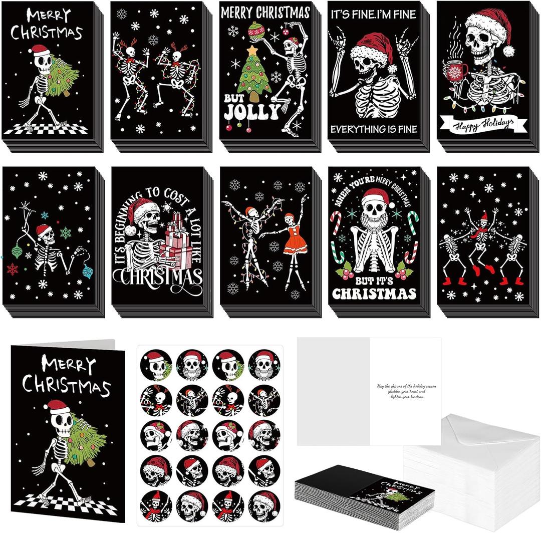 100 Sets Christmas Cards with Envelopes and Stickers Christmas Cards Assortment Bulk Greetings for Xmas New Year Party Supplies 10 Designs, 6 x 4 Inch(Gothic)