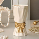 Bow Vase, White Flower Vase for Home Decor, White Ceramic Vases for Boho Style, 9.3 Inch Large Vases for Ideal Shelf Decor/Table/Living Room (Glazed Exterior and Interior)