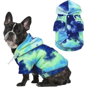 Tie Dye Dog Hoodie, Winter Coat for Small Dogs - Ultra-Soft Adjustable Warm Hood, Breathable Comfort Fabric for Daily Use (Blue)