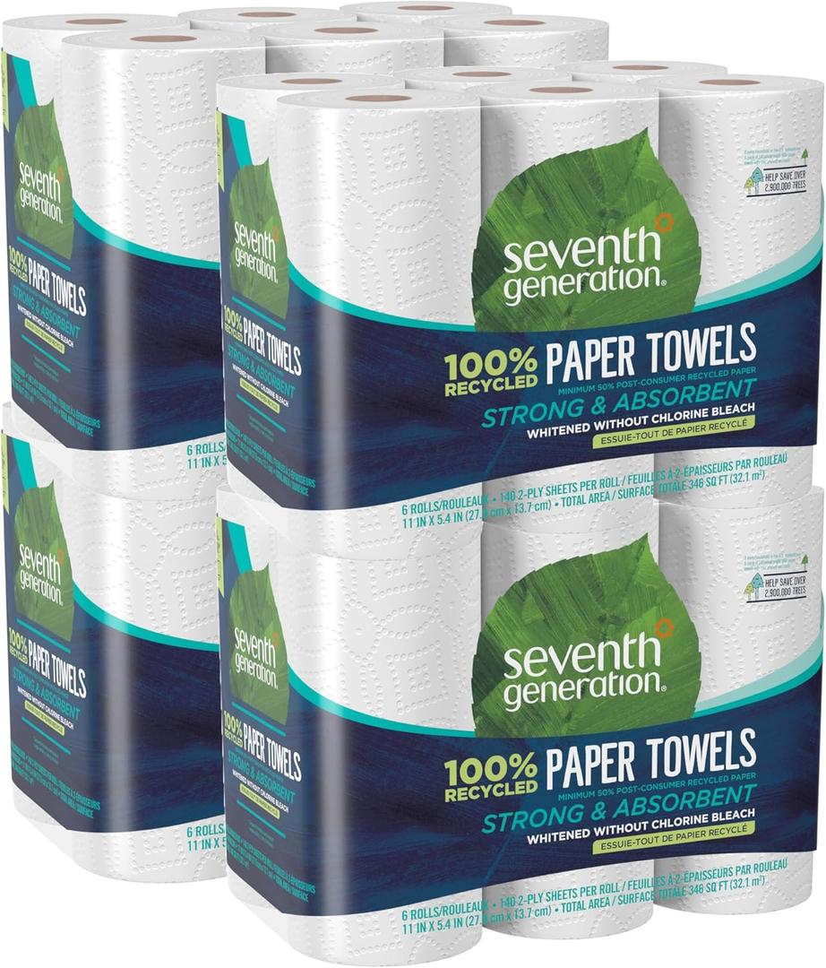 Seventh Generation Paper Towels 2-Ply 4 Pack 100% Recycled Paper 6 Rolls (White) Seventh Generation Paper Towels 2-Ply 4 Pack 100% Recycled Paper 6 Rolls (White)