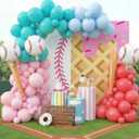 Ice Cream Drip Baseball Birthday Party Decorations Set Blue Pink Green Balloon Arch with Baseball Bat Balloons for Boys Girls Summer Birthday Sport Ice Cream Party Decorations