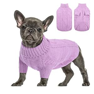 Queenmore Small Dog Pullover Sweater, Cold Weather Cable Knitwear, Classic Turtleneck Thick Warm Clothes for Chihuahua, Bulldog, Dachshund, Pug (Lilac, X-Small)