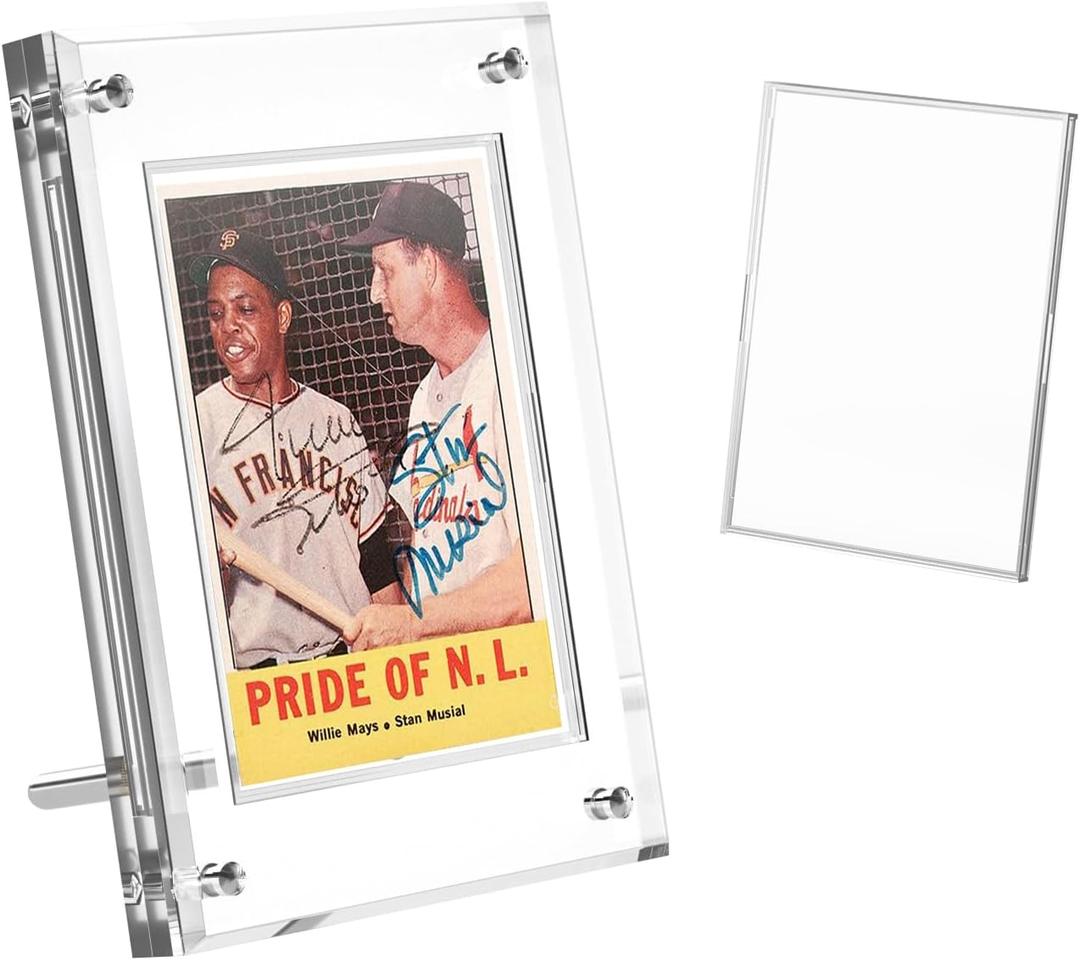 Acrylic Trading Card Display Frame Magnetic Card Holder Case with Stand & Inner Case 35PTUV Protection Frame for Pokemon, Sports, Baseball, Football,Hockey TCG MTG Yugioh Comic Cards(Clear, 1-Slot)