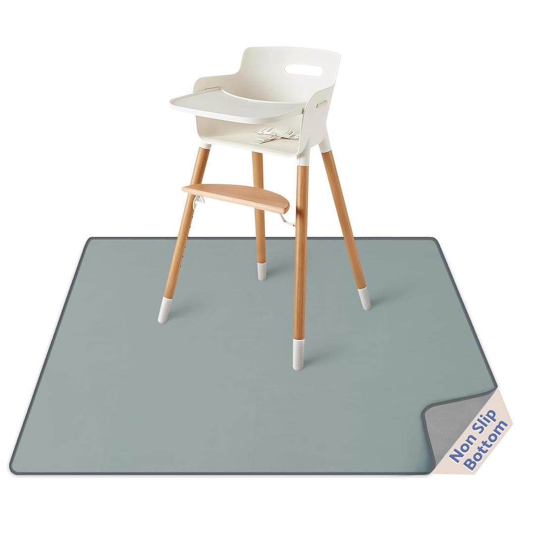 Blissful Diary Baby Splat Mat for Under High Chair, 50.4 x 50.4 Inch Wipeable Splash Mat, Waterproof and Washable, AntiSlip Floor Protector, Silver Mist